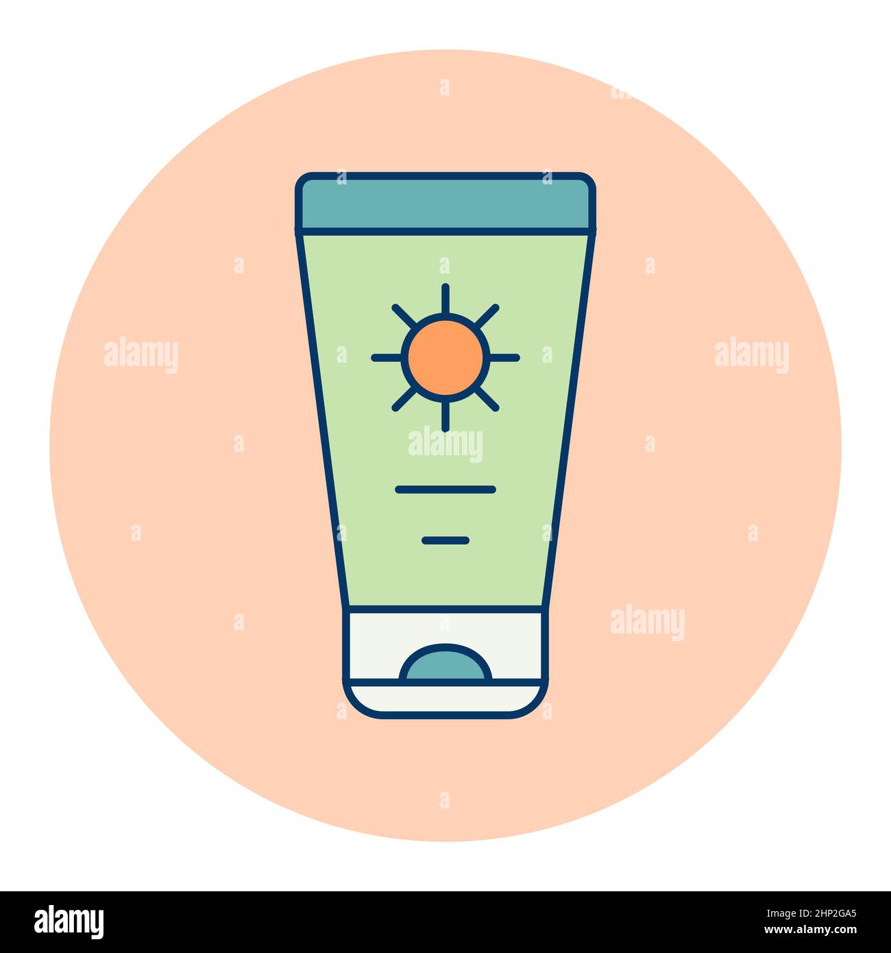Sunscreen cream in tube flat vector isolated icon. Summer sign. Graph symbol for travel and tourism web site and apps design, logo, app, UI Stock Photo