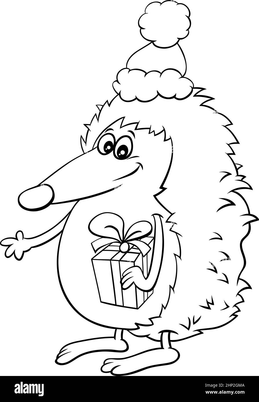 cartoon hedgehog on Christmas time coloring book page Stock Vector ...
