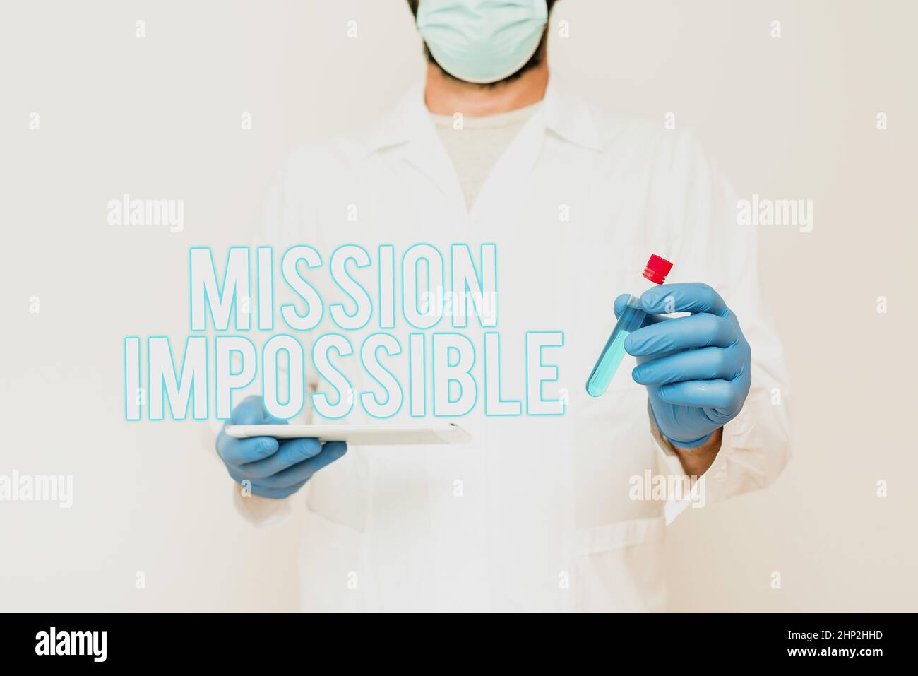 Inspiration showing sign Mission Impossible, Business idea Difficult Dangerous Assignment Isolated Unimaginable Task Researcher Displaying Liquid Samp Stock Photo