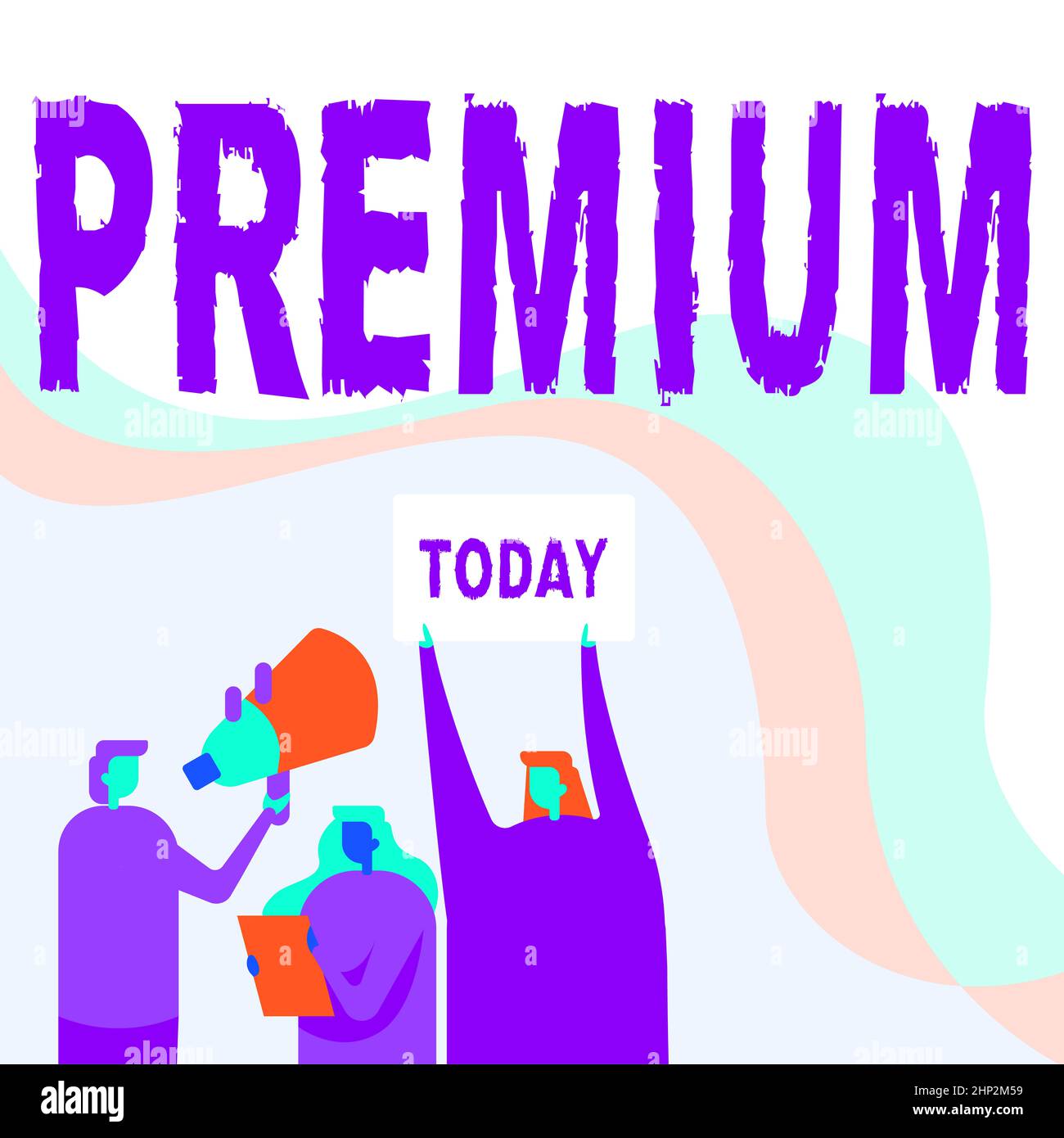 Text caption presenting Premium, Business showcase something or someone of greater or superior quality A reward Activists Holding Thier Megaphones And Stock Photo
