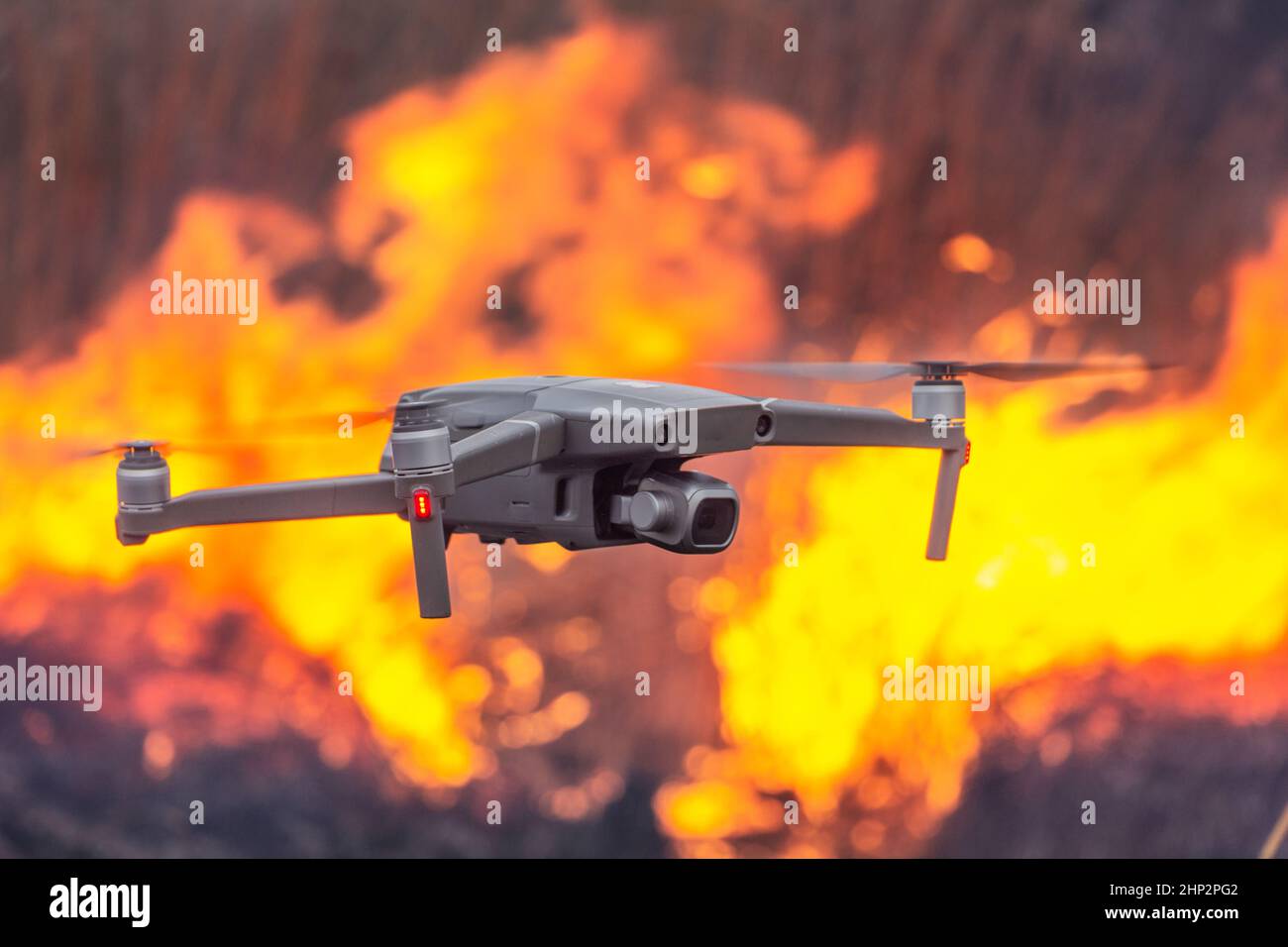 The use of drones in firefighting. Monitoring of dry grass fire with