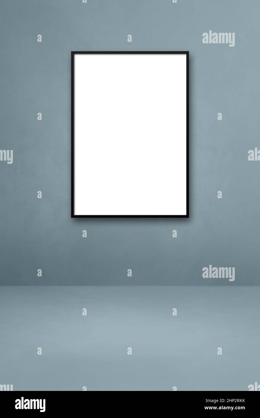 Black picture frame hanging on a grey wall. Blank mockup template Stock ...