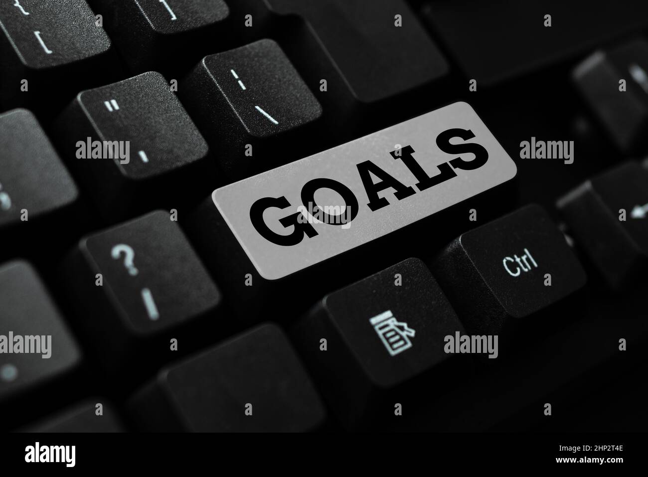 Text sign showing Goals, Internet Concept persons ambition or effort aim desired result Sport match Winning Typing Daily Reminder Notes, Creating Onli Stock Photo