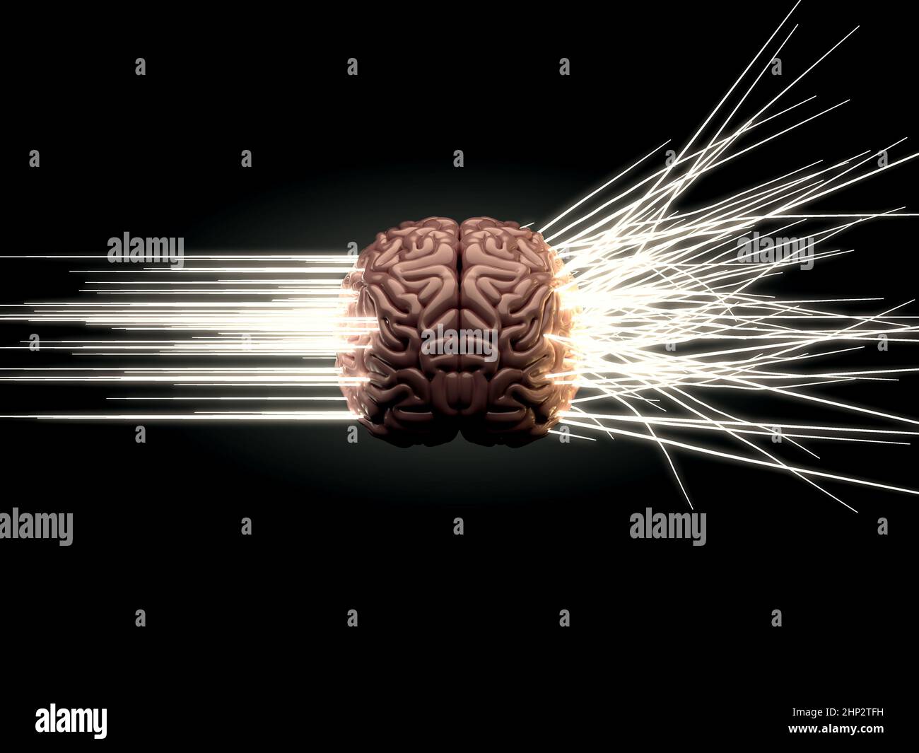 A concept showing light rays exiting a human brain with the left ...