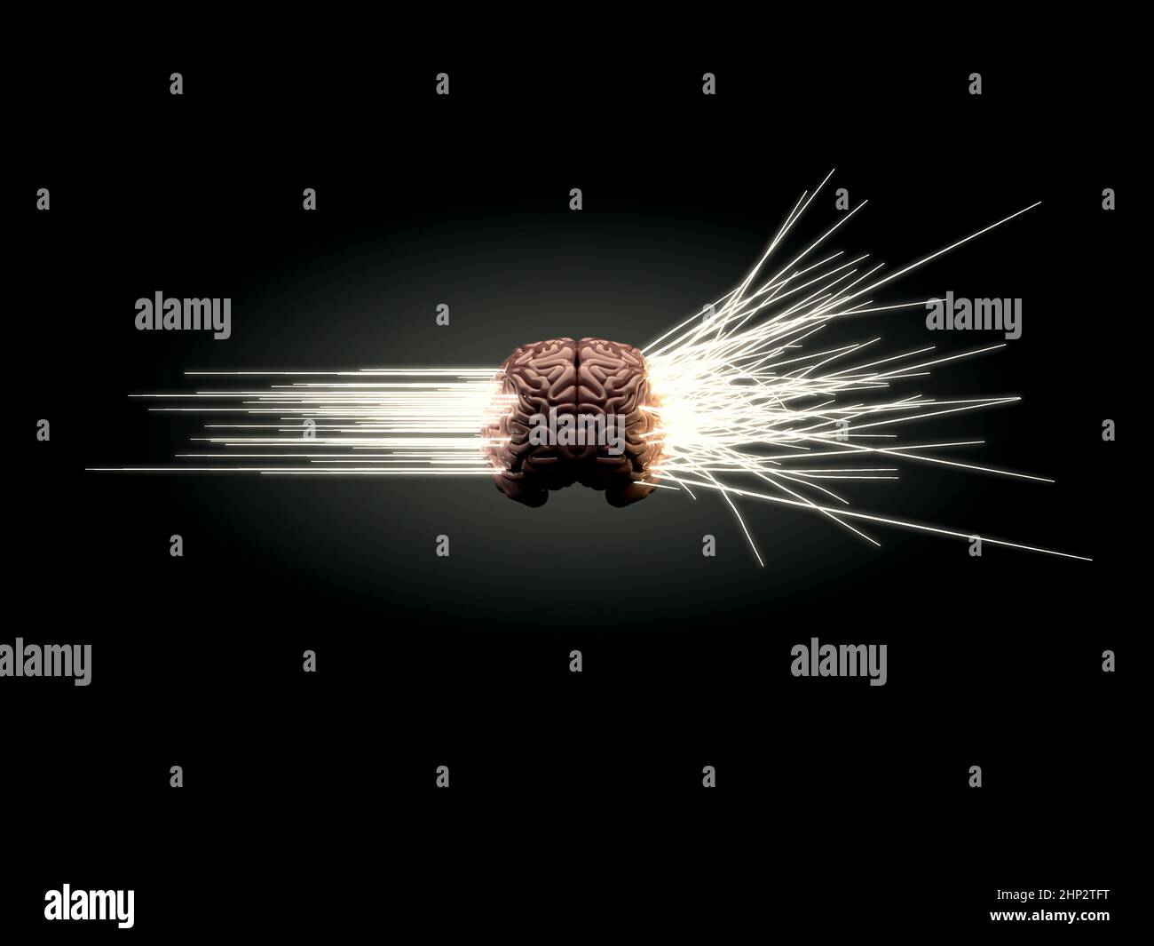 A concept showing light rays exiting a human brain with the left ...