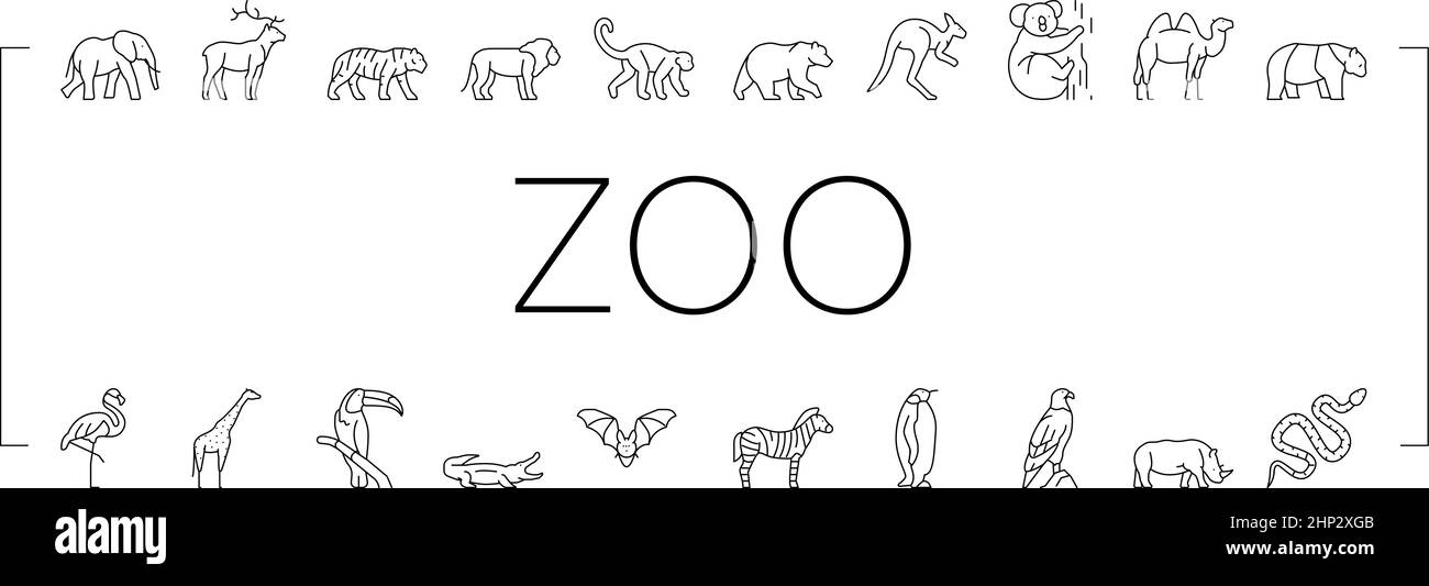 Zoo Animals, Birds And Snakes Icons Set Vector . Stock Vector