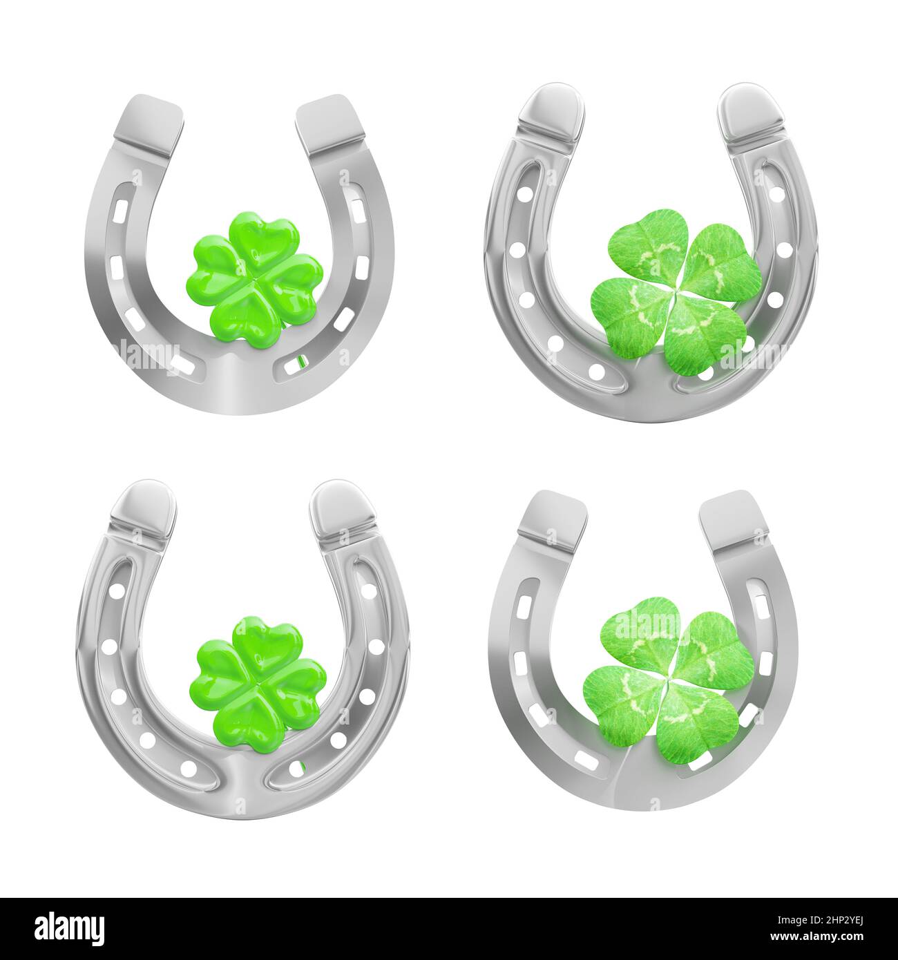 Horseshoe and concept of luck. St. Patricks Day card. 3d illustration