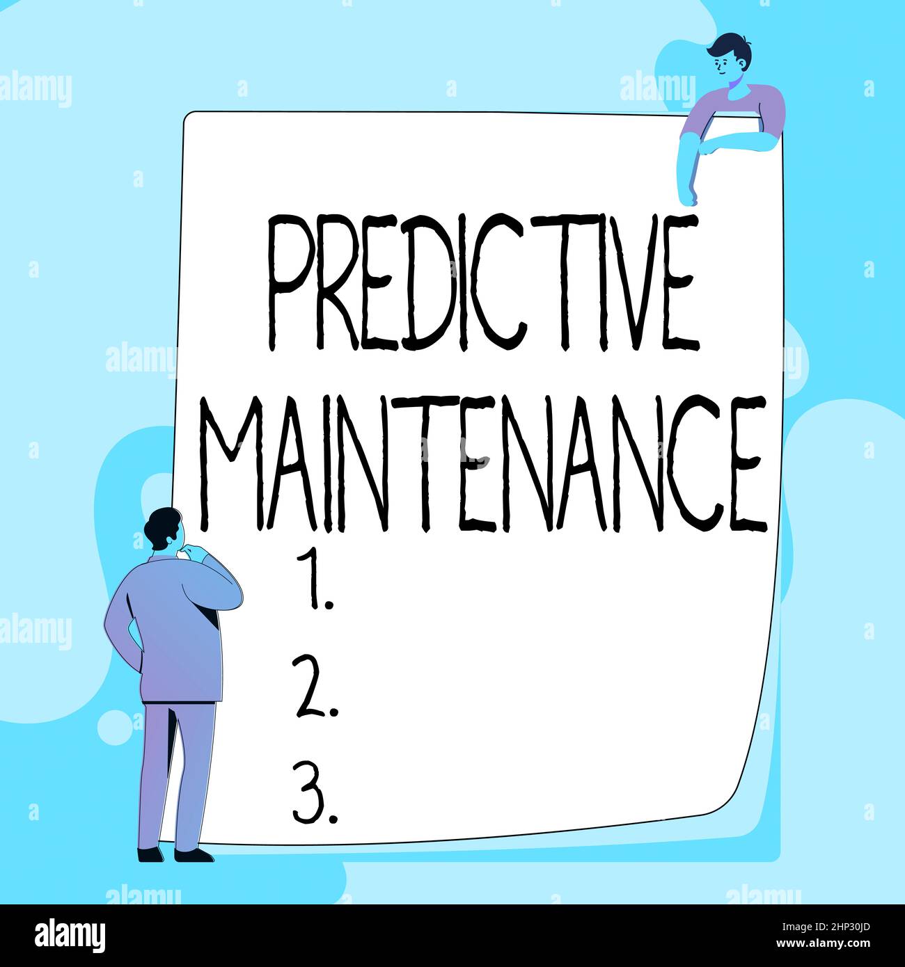 Hand writing sign Predictive Maintenance, Business idea Predict when Equipment Failure condition might occur Typing And Filing Office Documents, Creat Stock Photo