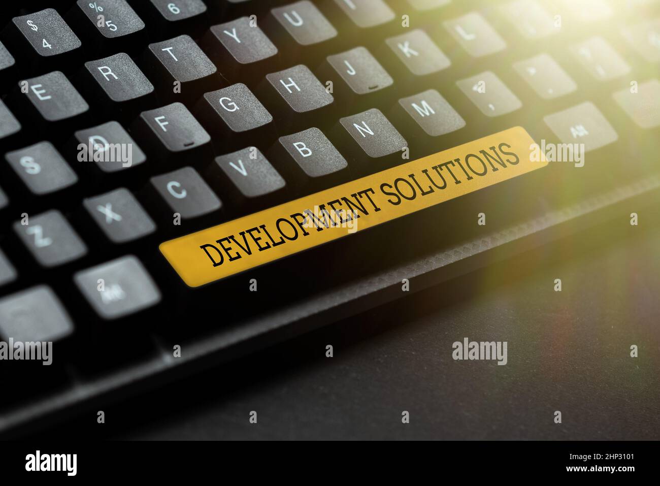 Text caption presenting Development Solutions, Business idea Efficient Planning based on the Company needs Typing Cooking Instructions And Ingredient Stock Photo