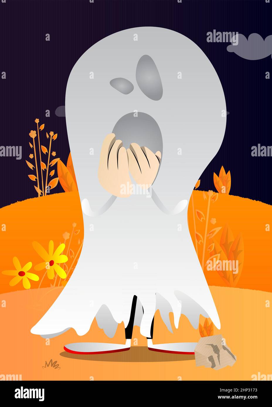 Kids dressed for Halloween with hands over mouth. Stock Vector