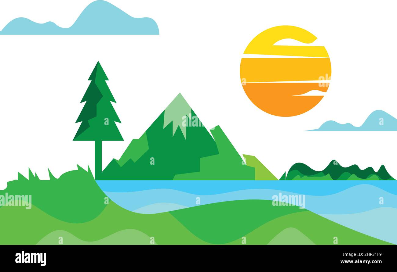 landscape mountain river vector illustration design template Stock Vector