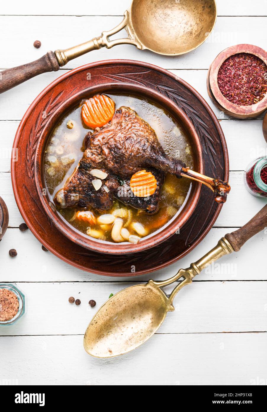 Goose vegetable soup with noodles on white background Stock Photo Alamy
