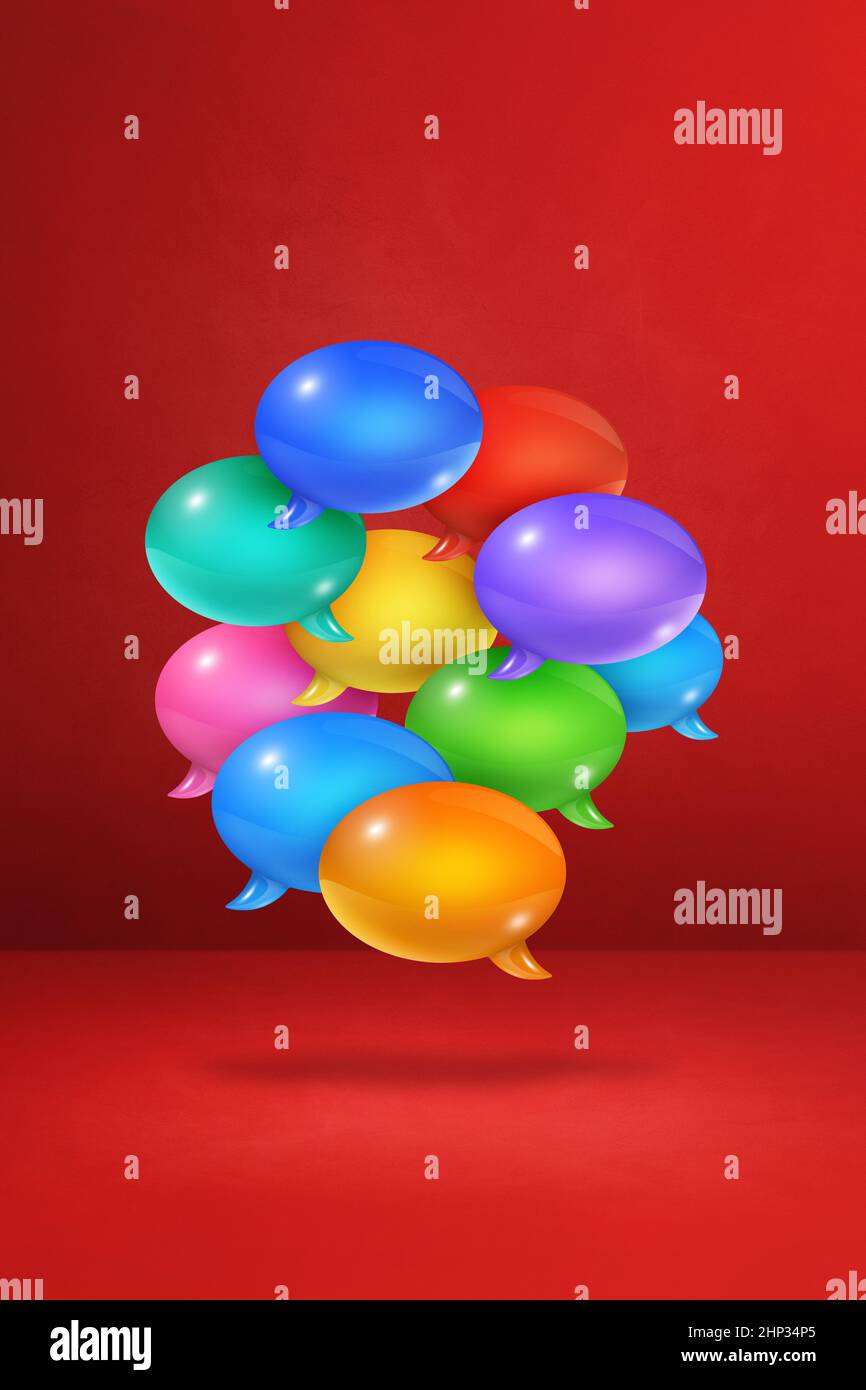 3D multicolor speech bubbles isolated on red vertical background Stock ...