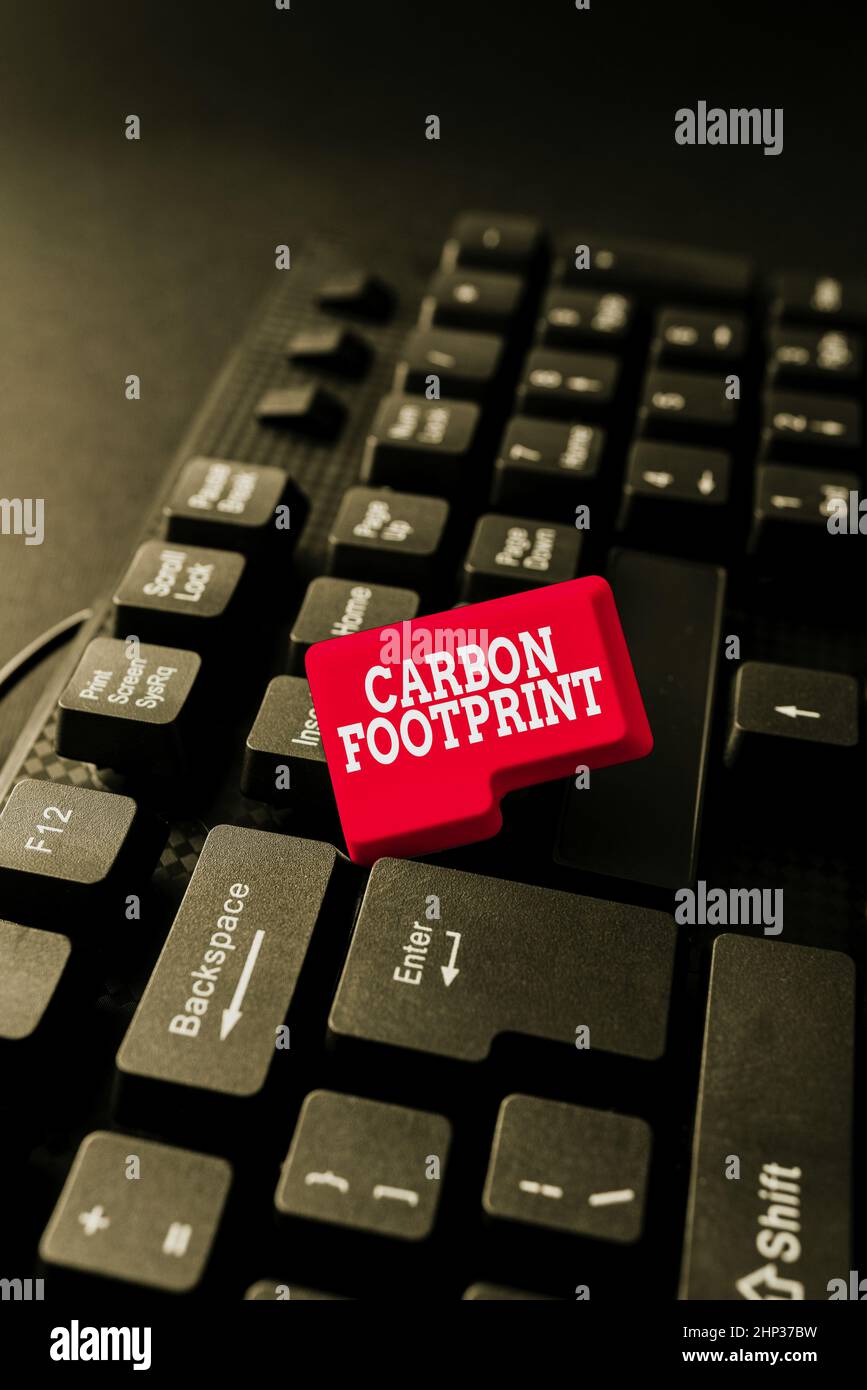 Text sign showing Carbon Footprint, Business showcase amount of dioxide released atmosphere result of activities Abstract Drafting A Binding Contract, Stock Photo