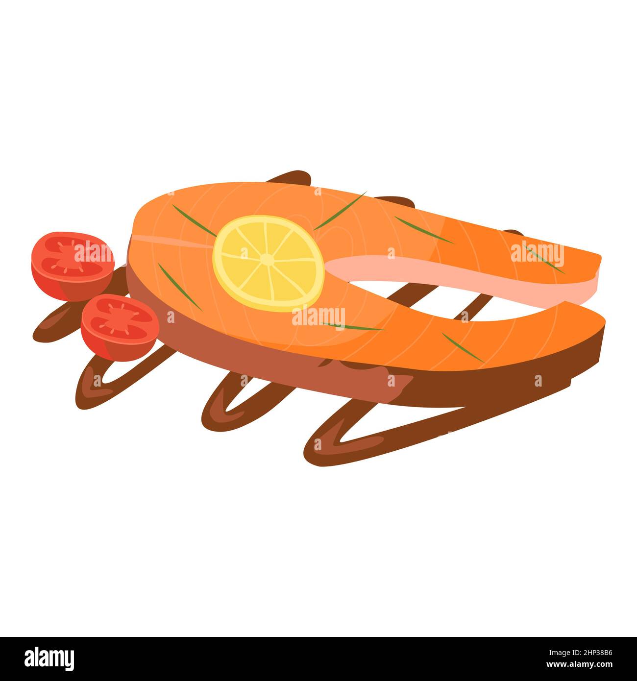 Fresh baked fish with lemon slices - Vector illustration Stock Photo ...