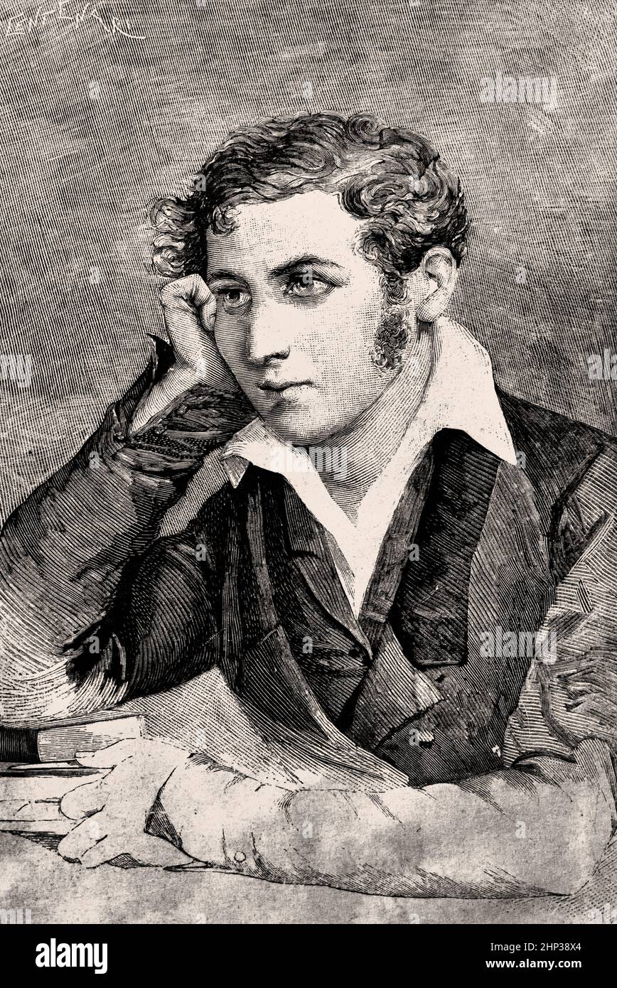 Portrait of a Young Carlo Cattaneo 1801-1869 was an Italian philosopher and writer, famous for his role in the Five Days of Milan on March 1848, when he led the city council during the rebellion.  ( Unification and the creation of the Kingdom of Italy.) Stock Photo