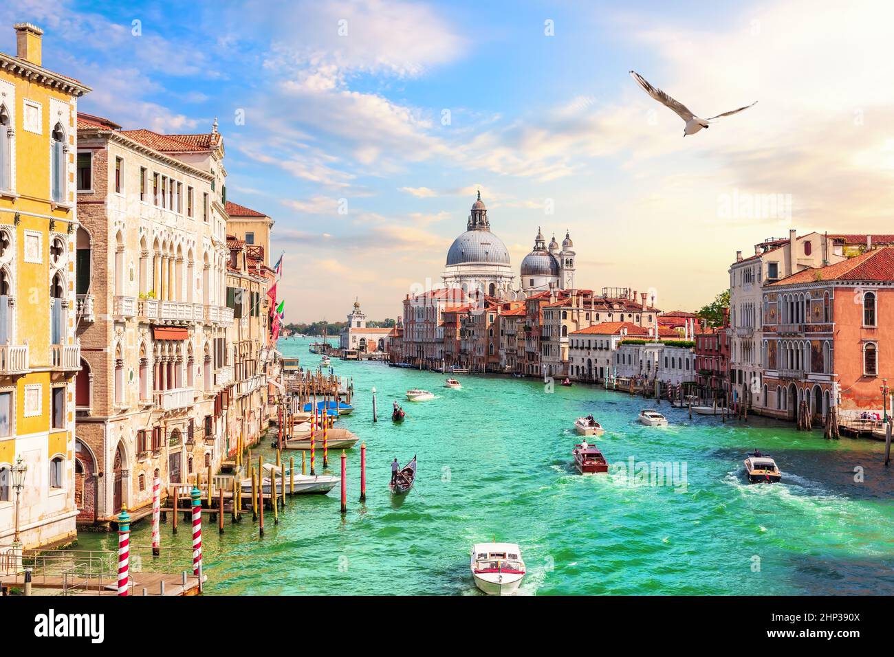Venice Grand Canal, view of the Lagoon near Santa Maria della Salute, Italy. Stock Photo