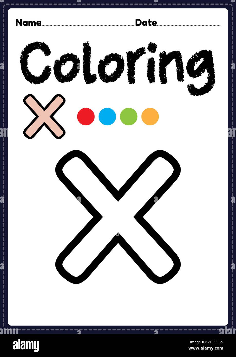 Letter x alphabet coloring page for preschool, kindergarten