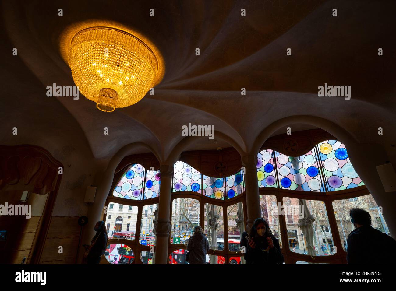 The Noble Floor, living room in Casa Batllo, a house on Barcelona's Passeig de Gracia, redesigned by architect Antoni Gaudi between in a striking mode Stock Photo