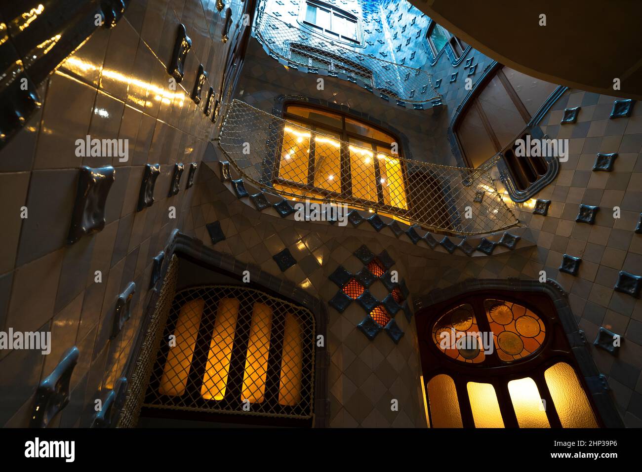 The Celobert or Patio of lights, the central passage for lighht and air in Casa Batllo, a house on Barcelona's Passeig de Gracia, redesigned by archit Stock Photo