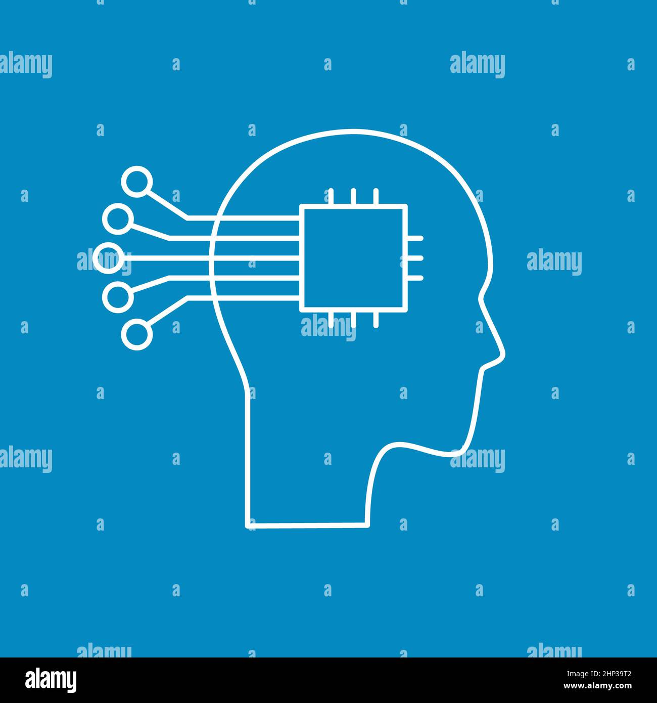 Artificial intelligence and machine learning line icon. Head and cpu ...