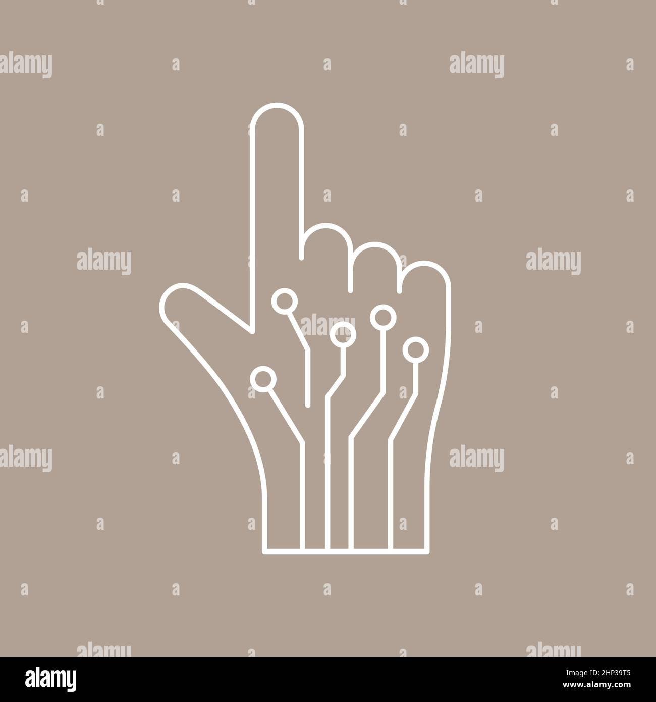 Artificial intelligence and machine learning line icon. Robotic hand ...