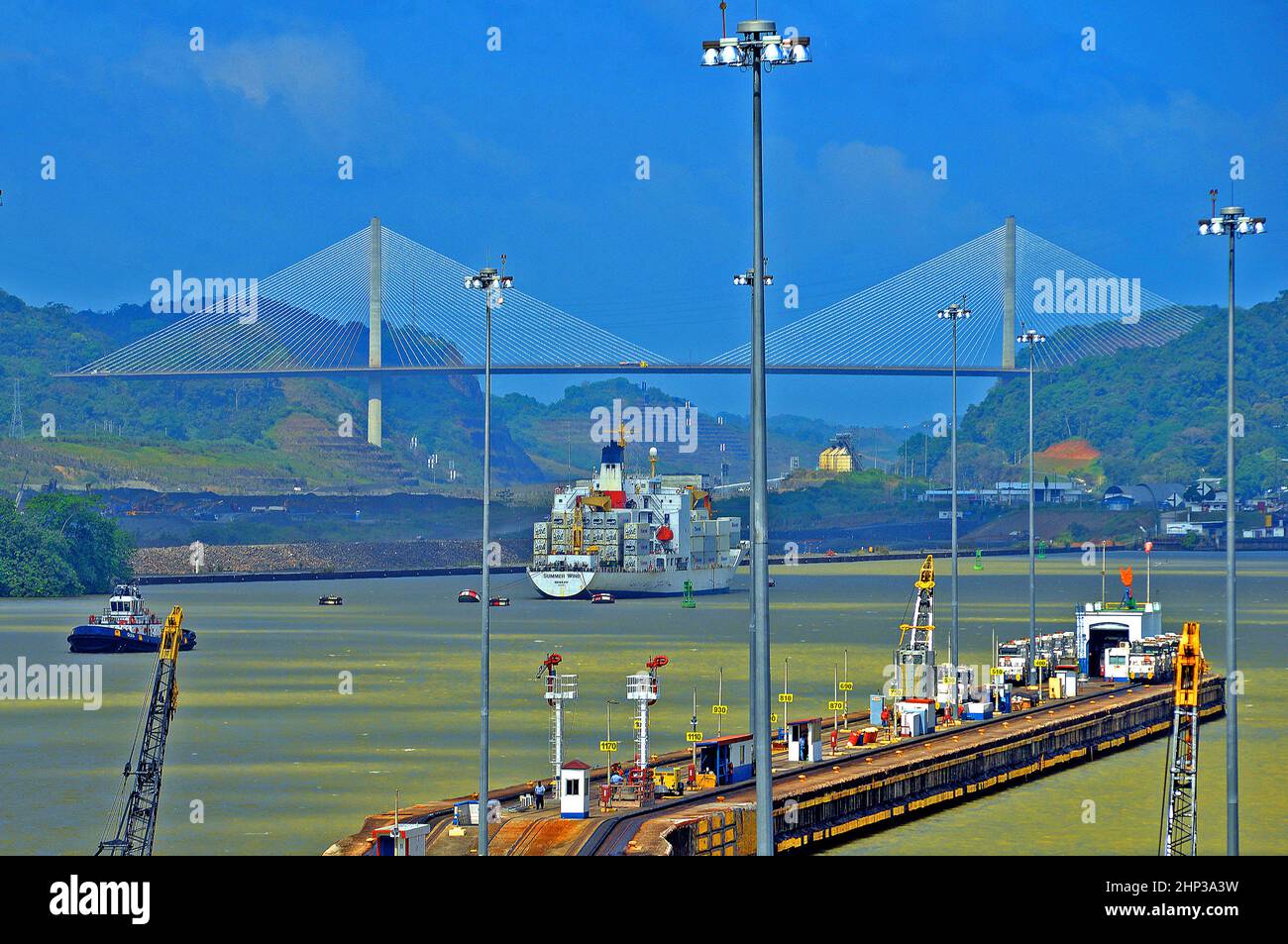 Summer Wind container ship leaving the Miraflores locks in Panama canal Stock Photo