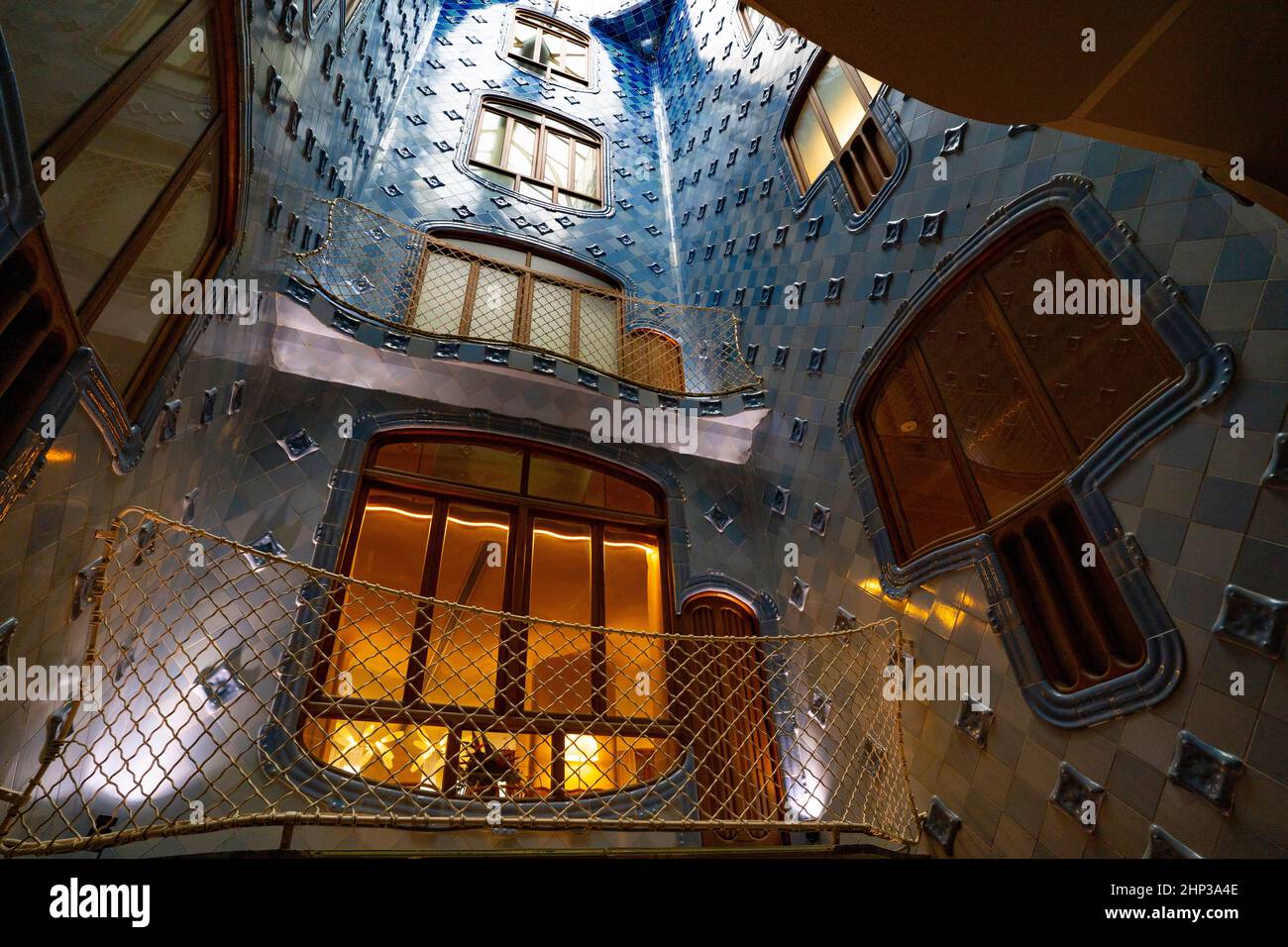 The Celobert or Patio of lights, the central passage for lighht and air in Casa Batllo, a house on Barcelona's Passeig de Gracia, redesigned by archit Stock Photo