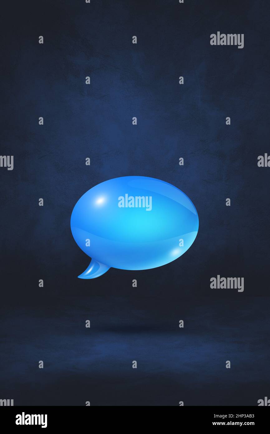 3D blue speech bubble isolated on black vertical background Stock Photo ...