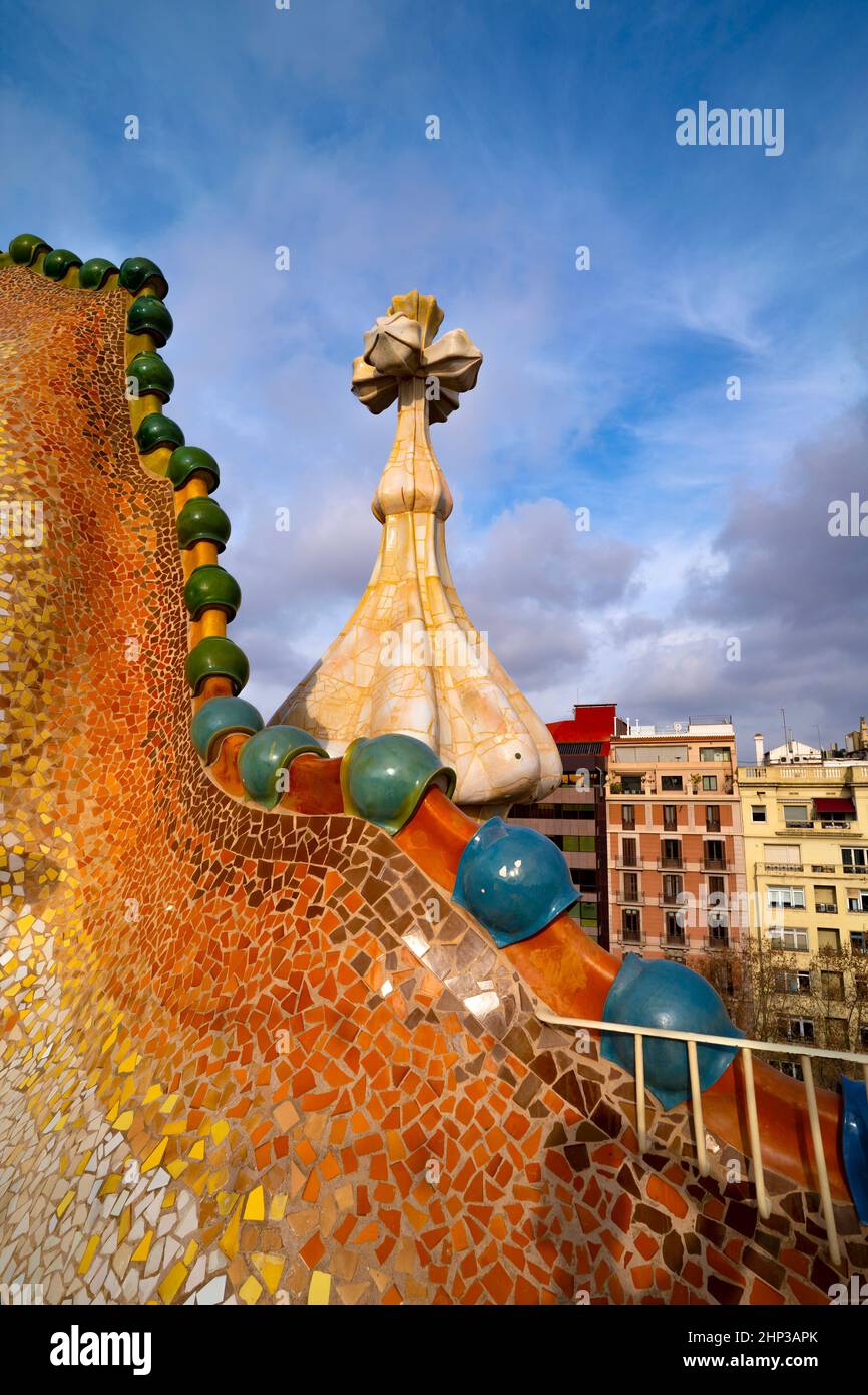 Casa Batllo, a house on Barcelona's Passeig de Gracia, redesigned by architect Antoni Gaudi between in a striking modernist style from 1904-1904. Stock Photo