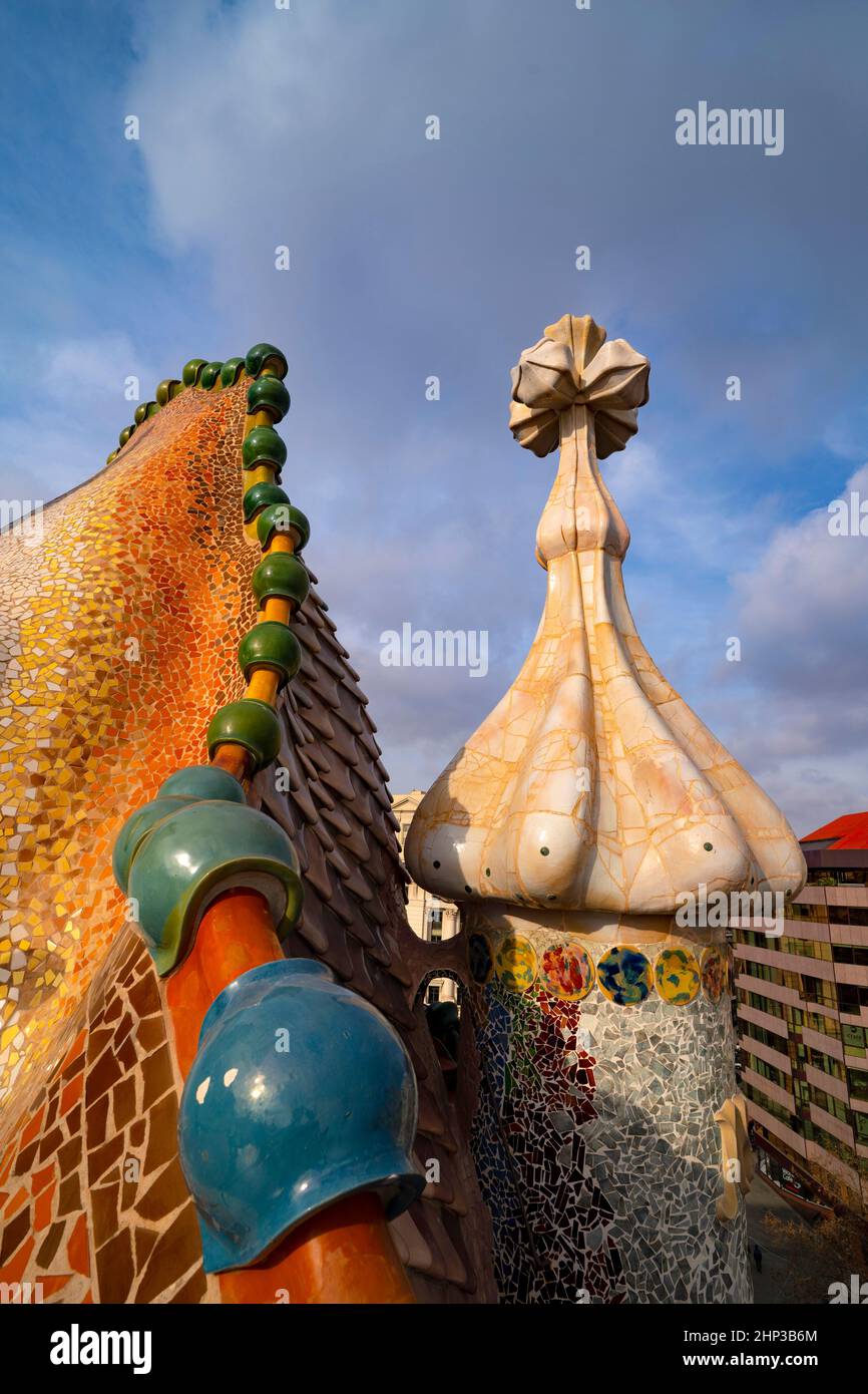 Casa Batllo, a house on Barcelona's Passeig de Gracia, redesigned by architect Antoni Gaudi between in a striking modernist style from 1904-1904. Stock Photo