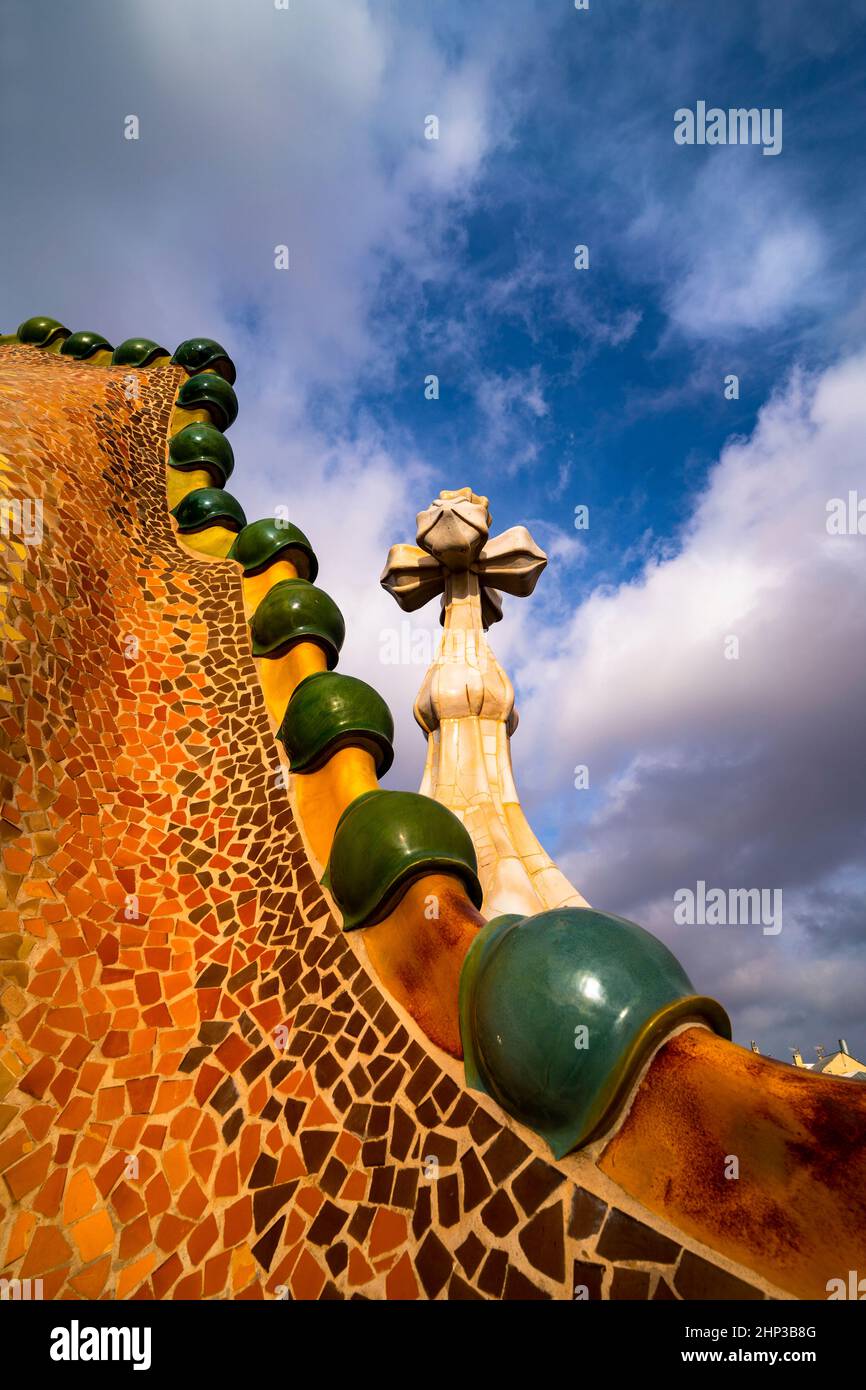 Casa Batllo, a house on Barcelona's Passeig de Gracia, redesigned by architect Antoni Gaudi between in a striking modernist style from 1904-1904. Stock Photo