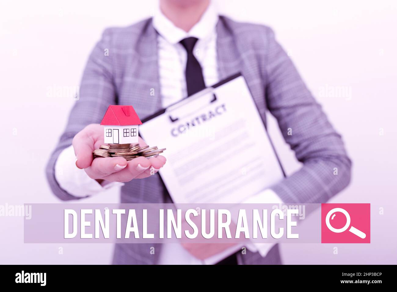 Sign displaying Dental Insurance, Conceptual photo form of health designed to pay portion or full of costs Man presenting house lease in outfit Businu Stock Photo