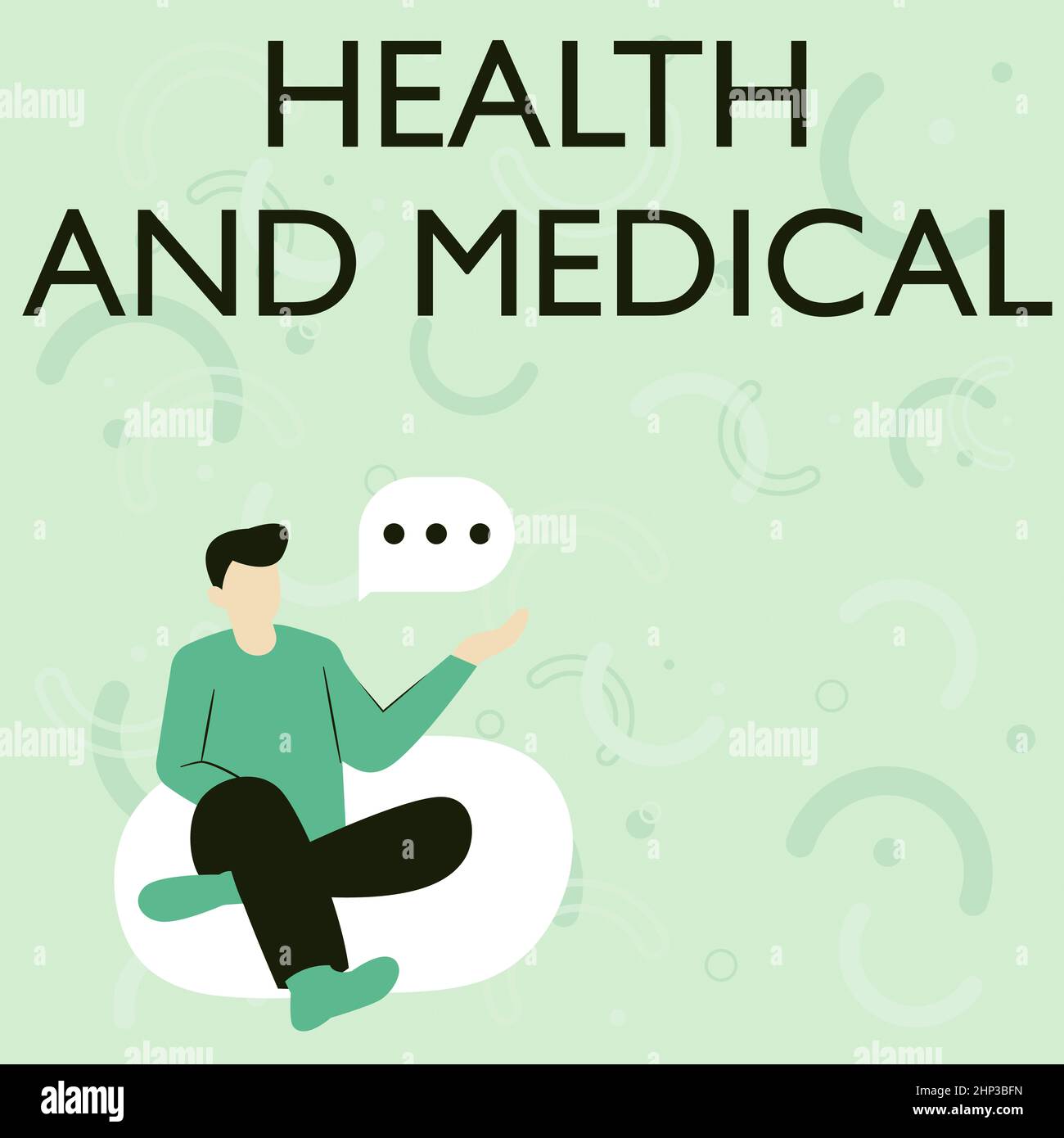 Text showing inspiration Health And Medical, Business idea study and investigation of physical and mental wellbeing Illustration Of Businessman Sittin Stock Photo