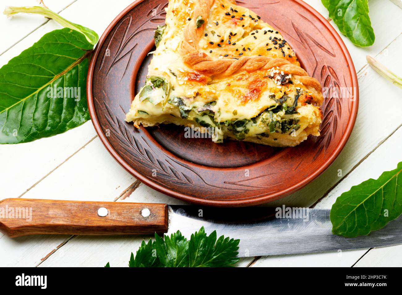 Spinach cheese pie, quick bake. Italian cheese pie Stock Photo - Alamy