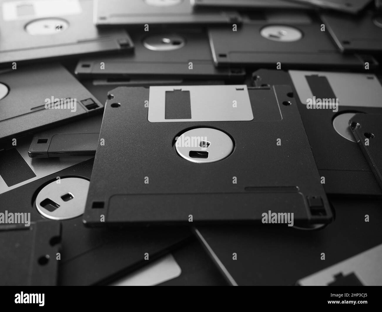 many diskettes for personal computer data storage in black and