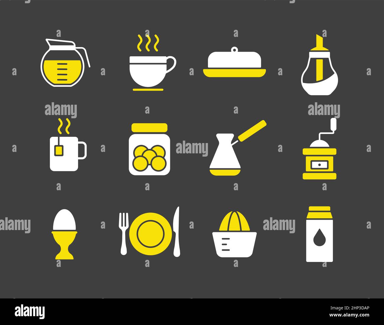 Breakfast and kitchen vector icon set Stock Vector