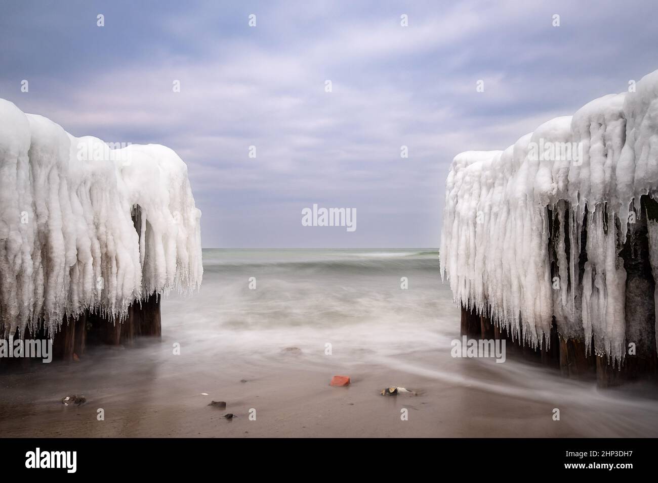 Winter on shore of the Baltic Sea in Kuehlungsborn, Germany. Stock Photo