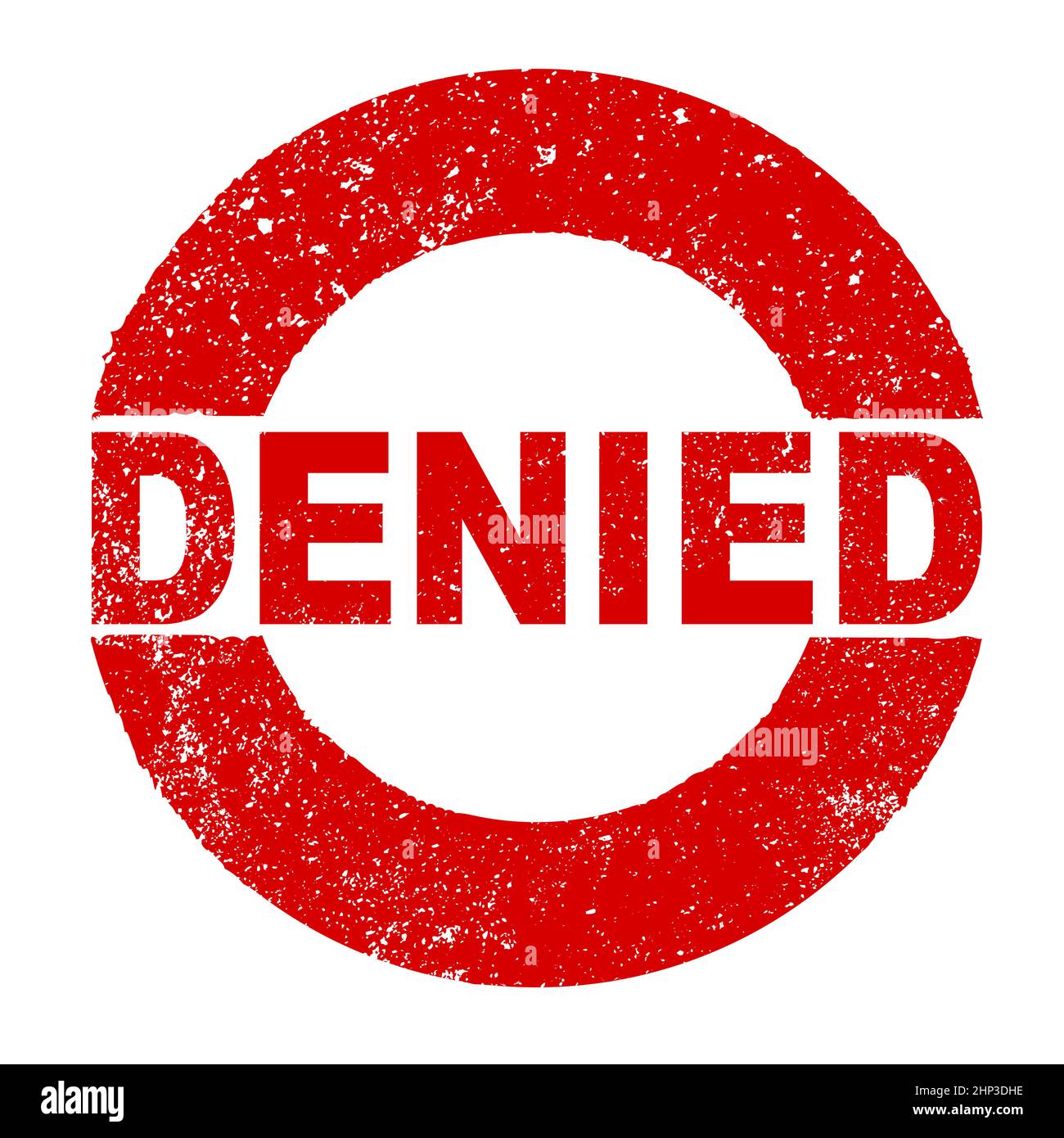 A red grunge rubber ink stamp with the text Denied over a white background Stock Photo