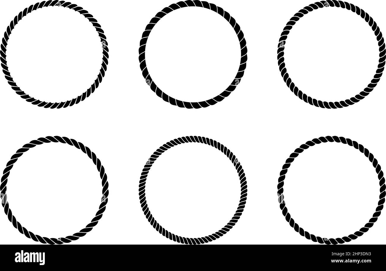 Cord or rope circle set arrangement as vector on an isolated white background. Stock Vector