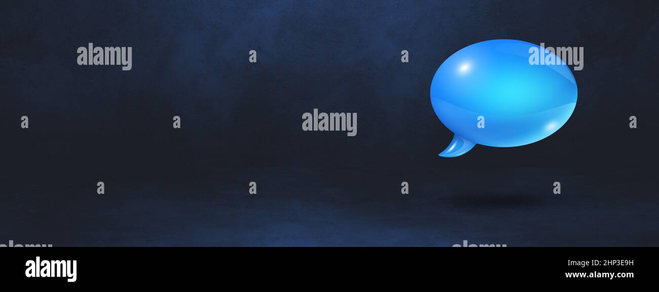 3D blue speech bubble isolated on black banner background Stock Photo ...
