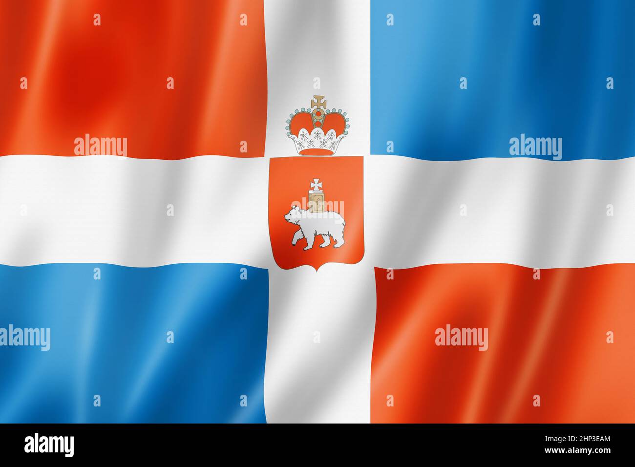 Perm state - Krai -  flag, Russia waving banner collection. 3D illustration Stock Photo
