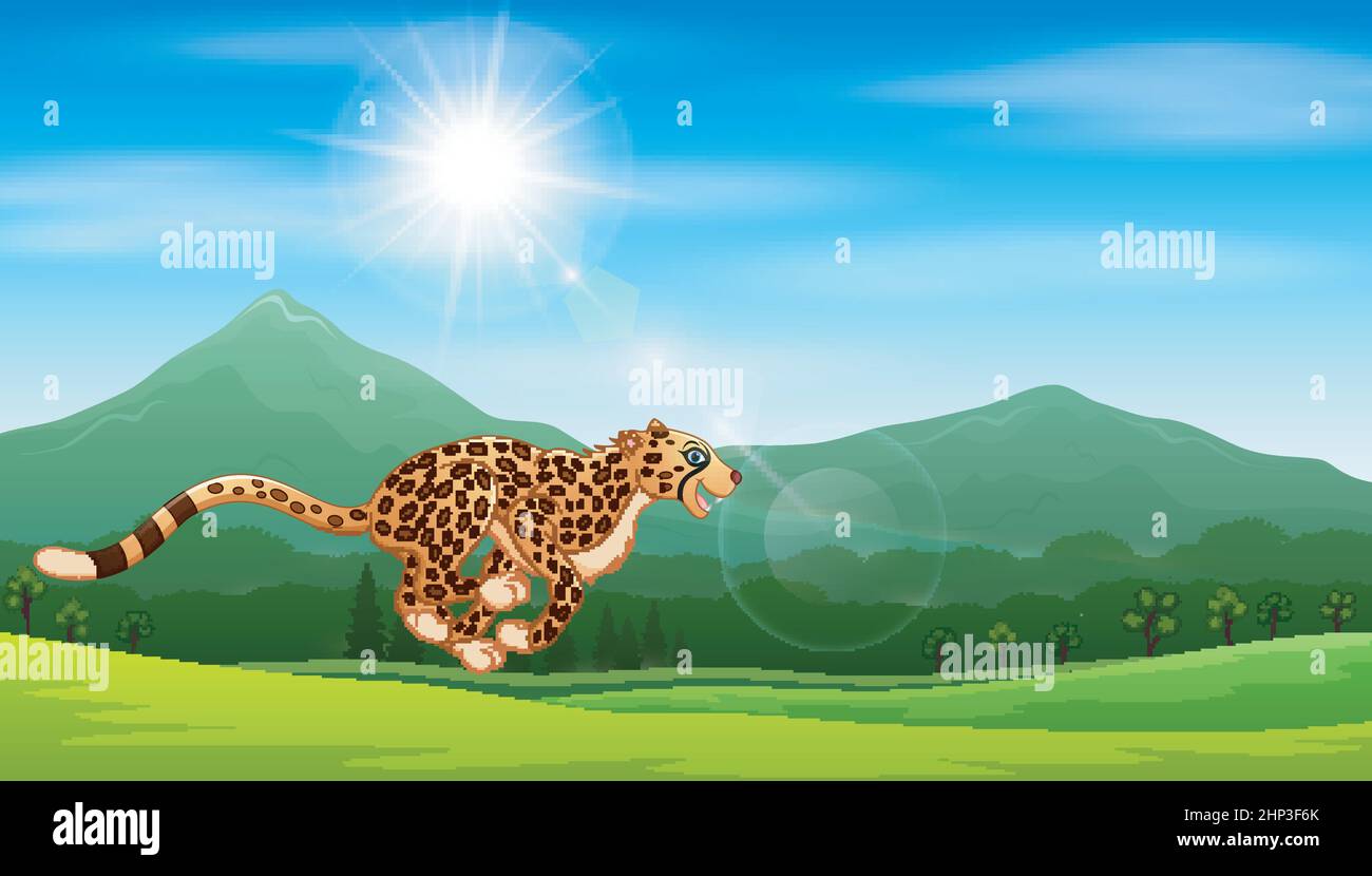 Cartoon cheetah running in the jungle Stock Vector