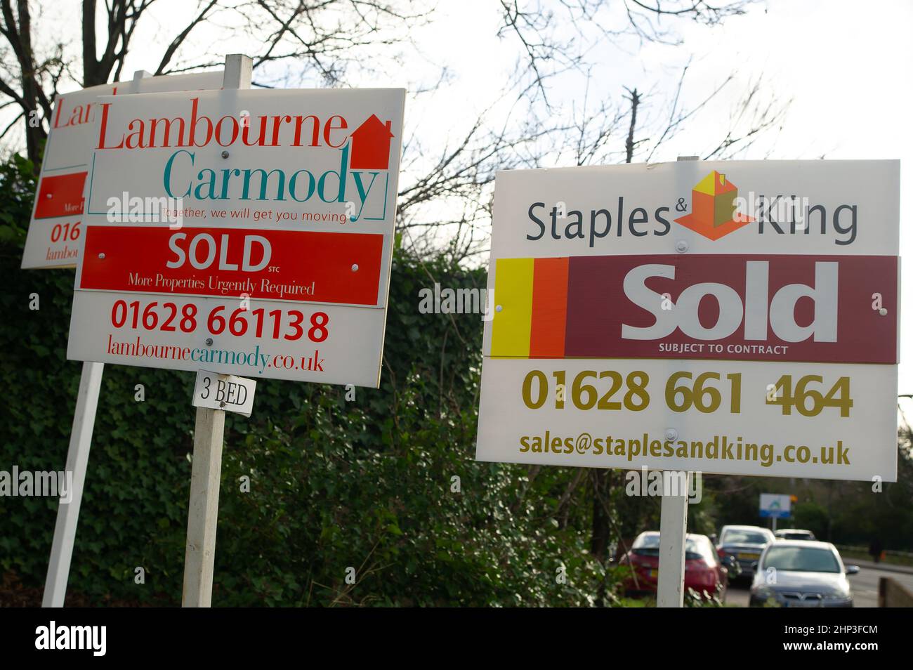 Slough, Berkshire, UK. 17th February, 2022. Sold signs outside houses