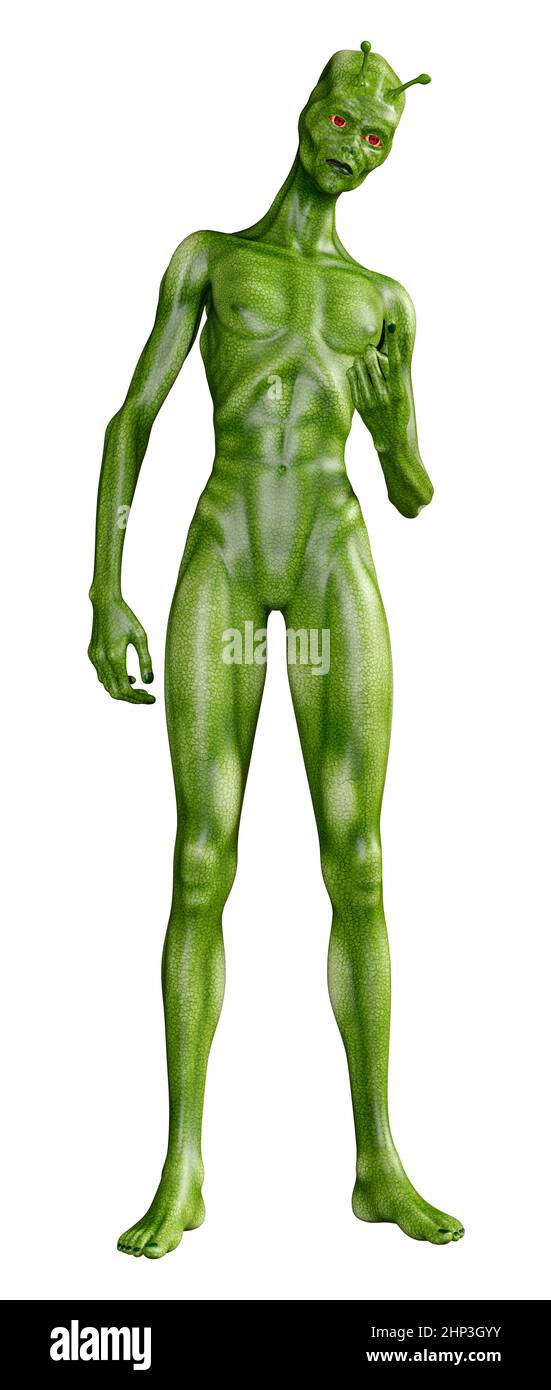 3D rendering of a green alien isolated on white background Stock Photo ...