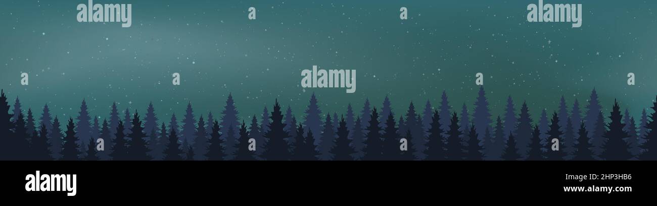 Starry Night Vector with conifers Stock Vector