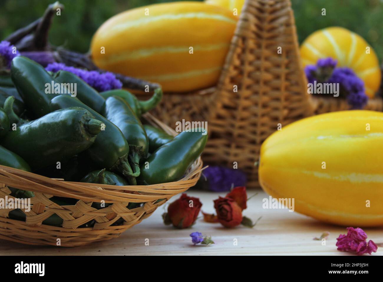 Fresh Fruit and Vegetables for Sale at Farmers Market Jalapeno Peppers