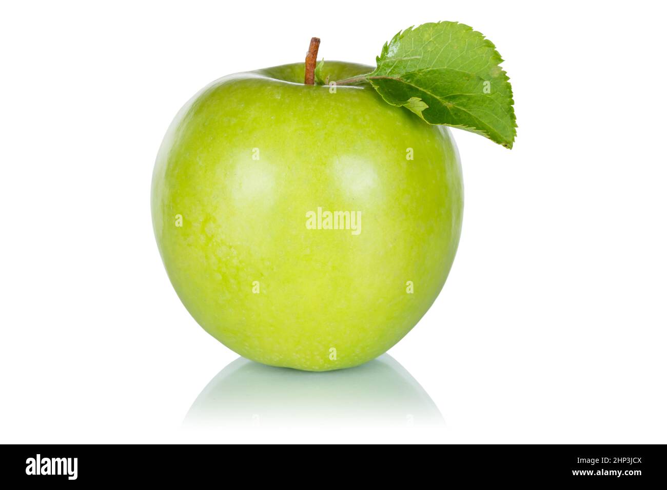 Apple fruit green with leaf fresh isolated on a white background Stock Photo
