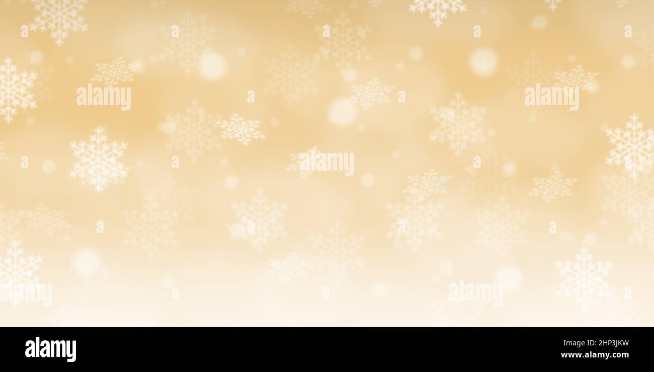 Christmas background pattern card golden Gold wallpaper banner with copyspace copy space snowflakes Stock Photo