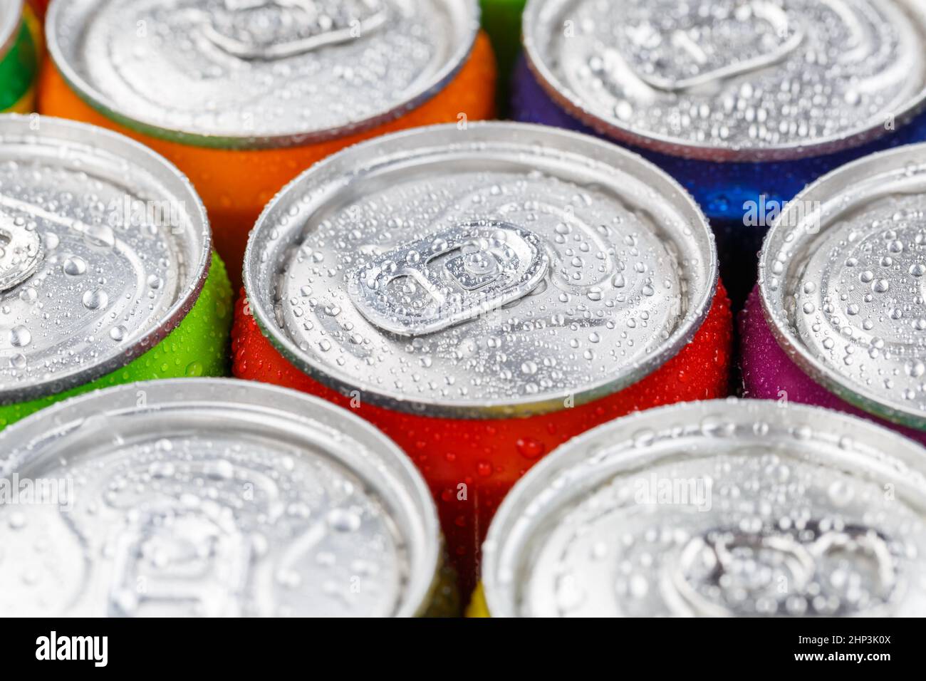 Drinks lemonade cola drink softdrinks in cans can Stock Photo